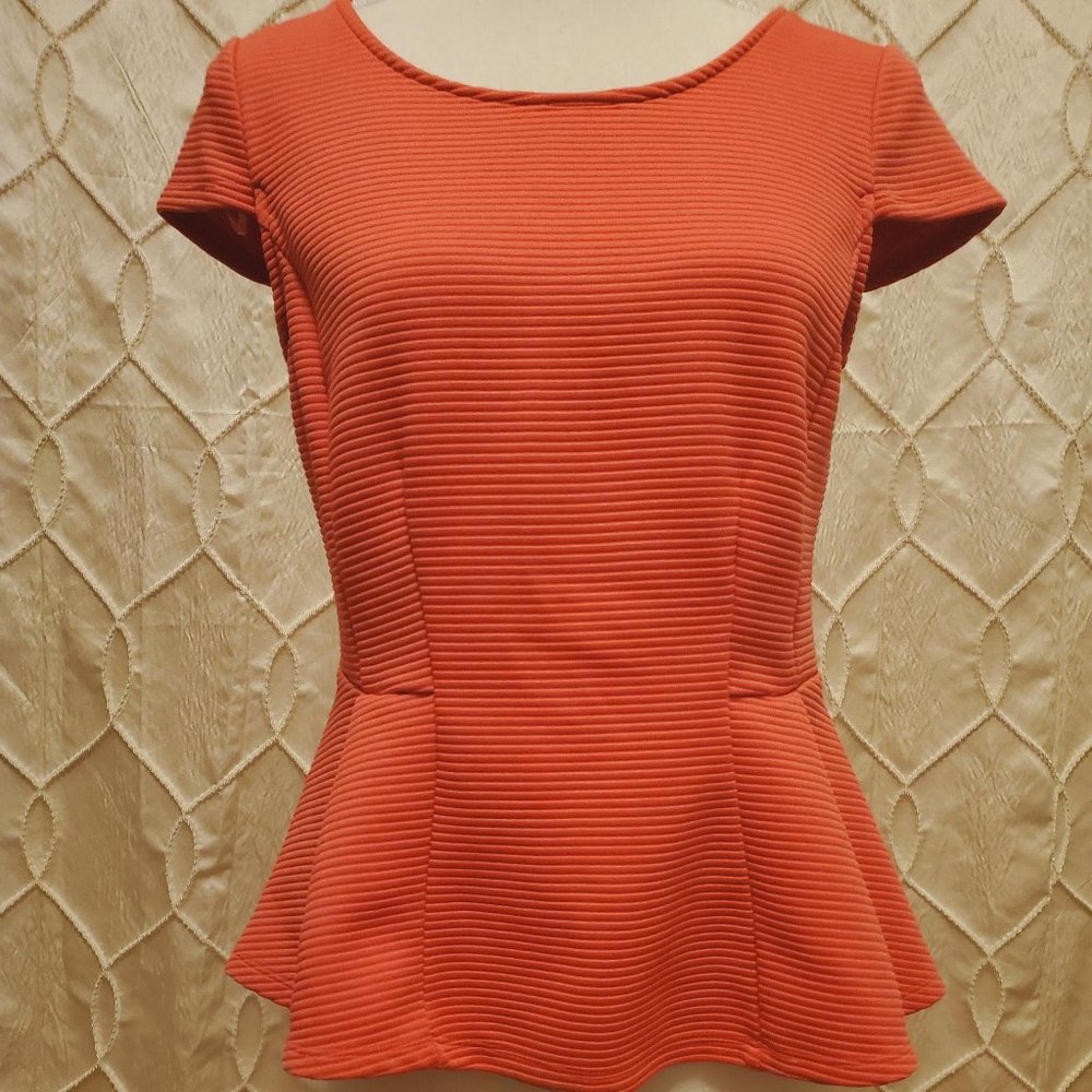 ELLE Coral Pink Peplum Ribbed Blouse